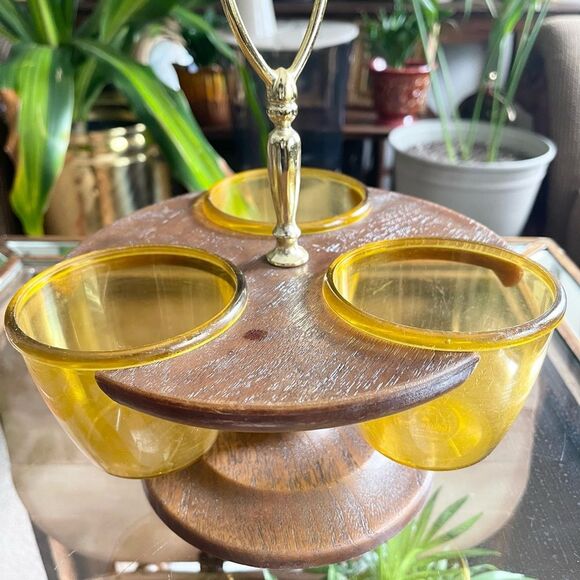 Mid-Century Modern Yellow Acrylic Condiment Serving Set - Picture 1 of 5